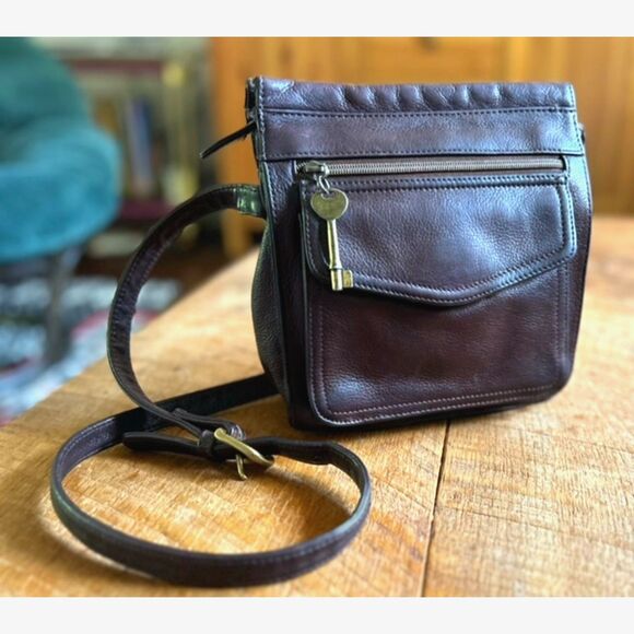 Vintage Fossil -Brown Leather Handbag - Authentic 90's - Picture 1 of 6